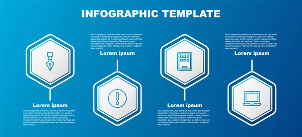 Set Line Pluma Estilográfica Burbuja Voz Exclamación Tableta Gráfica Portátil — Vector de stock