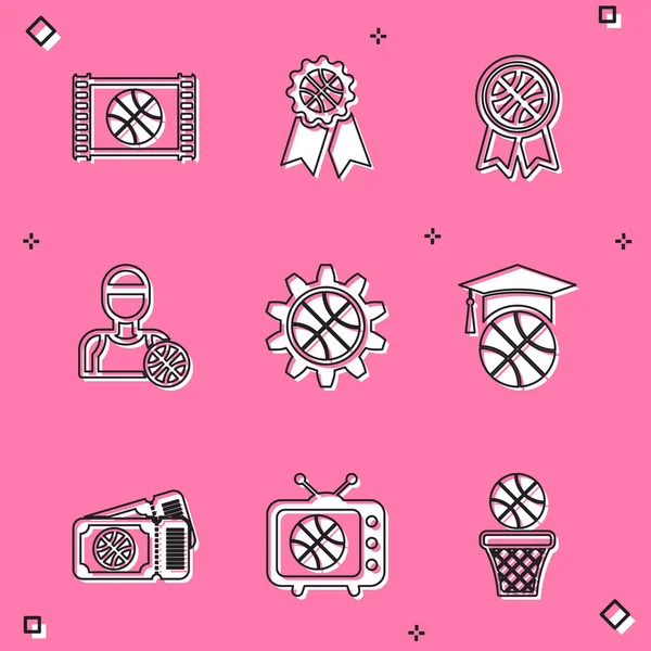 Basketbol oyunu video ödüllü oyuncu, strateji planlama konsepti eğitim bileti ayarla ve televizyon ikonunu eşleştir. Vektör.