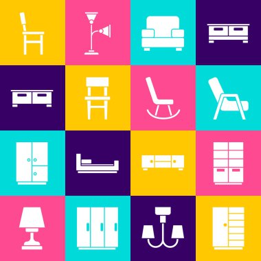 Kostüm Koltuğu Göğüs Çekmecesi ve ikon ayarla. Vektör.