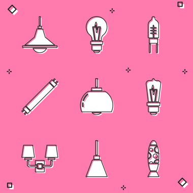 Chandelier ampulü diyot flüoresan lamba yayan duvar lambasını ve simgesini ayarla. Vektör.