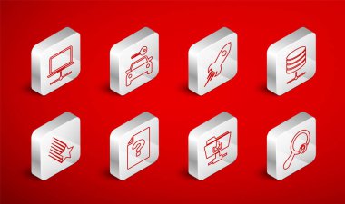 Hat Arama Konumu Araç Kiralama Roketi gemisini ateş Sunucusu Veri Web Sunucusu FTP dizin dizini indirme ile ayarla Bilinmeyen Belge ve Düşen Yıldız simgesi indir. Vektör.