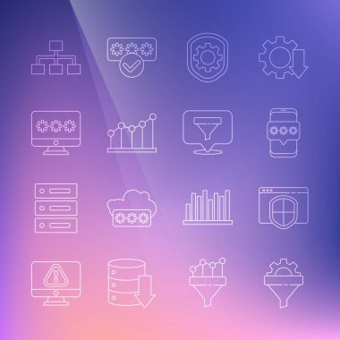 Hat Satış hunisini tarayıcı Mobil tarayıcı ve parola kalkanı ayarları ile ayarla. Pie grafiksel bilgi ekranı hierarşi organizasyonu ve konum satış simgesi. Vektör.