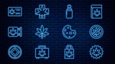 Marihuana ya da kenevir yaprağı marihuana zeytinyağını durdurun ve Takvim Kurabiyelerini ve tıbbi ikonu saklayın. Vektör.