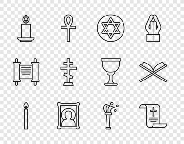 David Christian 'ın simgesi Aspergillum ve kutsal Kur' an ikonunun yıldız parşömeni. Vektör.