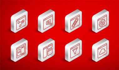 Satır Cloud teknoloji veri transferi Yeni sohbet mesajları bildirim Tarayıcı pencere ayarı ve Web geliştirici programlama kod simgesi. Vektör.