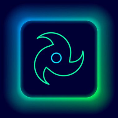 Parlayan neon hattı Tornado simgesi siyah arkaplanda izole edildi. Kasırga, kasırga, fırtına bacası, kasırga ya da hortum ikonu. Renkli taslak konsepti. Vektör.