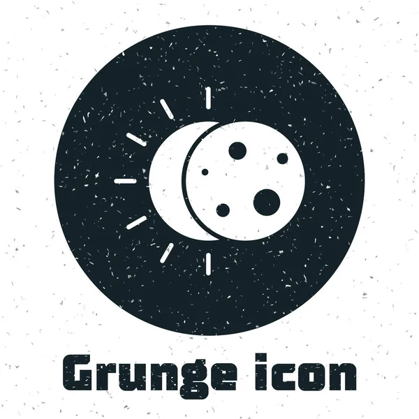 Grunge Eclipse Nap Ikon Elszigetelt Fehér Alapon Teljes Szonár Napfogyatkozás — Stock Vector