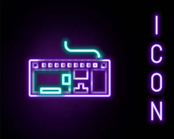 发光的霓虹灯线电脑键盘图标隔离在黑色背景 Pc组件标志 五彩缤纷的概念 — 图库矢量图片