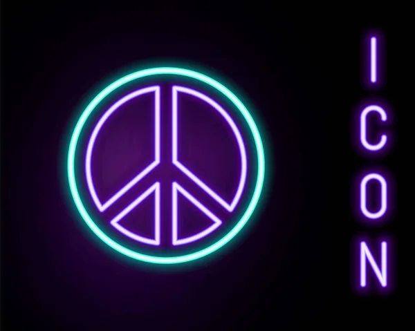 Leuchtende Leuchtschrift Peace Symbol Isoliert Auf Schwarzem Hintergrund Hippie Symbol — Stockvektor