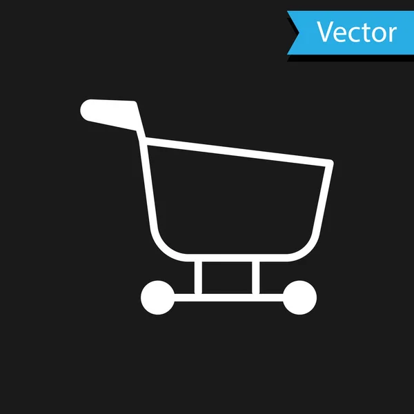White Shopping Cart Icon Isolated Black Background Food Store Supermarket — Stockvektor