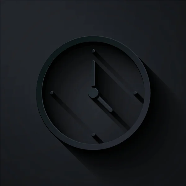 Papiergeschnittene Uhr Ikone Isoliert Auf Schwarzem Hintergrund Zeitsymbol Papierkunst Vektor — Stockvektor