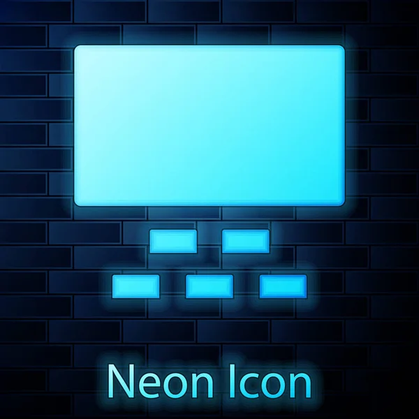 Glowing Neon Cinema Auditorium Screen Seats Icon Isolated Brick Wall — ストックベクタ