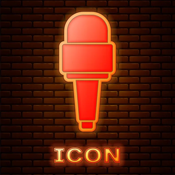 Icona Luminosa Neon Microfono Isolato Sfondo Muro Mattoni Sul Microfono — Vettoriale Stock