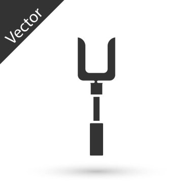 Beyaz arka planda gri barbekü çatalı simgesi izole edildi. Mangal çatalı tabelası. Barbekü ve ızgara aleti. Vektör.