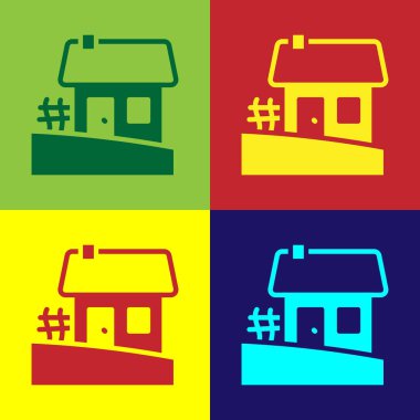 Pop Art Eski Ukrayna ev kulübesi ikonu renk arkaplanda izole edilmiş. Geleneksel köy evi. Vektör.