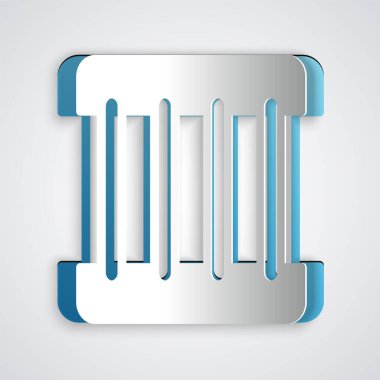 Kağıt kesiği Cezaevi pencere simgesi gri arkaplanda izole edildi. Kağıt sanatı tarzı. Vektör.