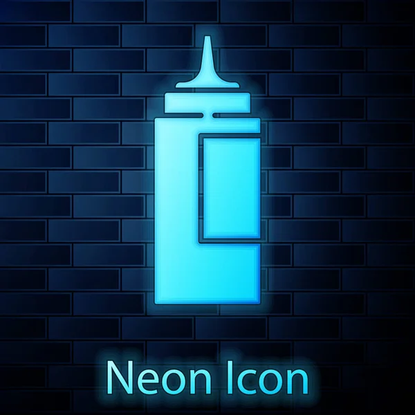 Świecący Neon Sos Butelka Ikona Izolowane Tle Cegły Ściany Butelki — Wektor stockowy