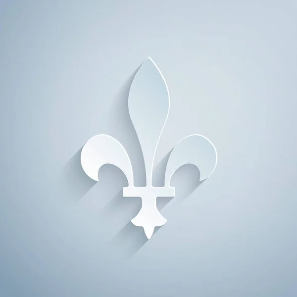 Kağıt kesiği Fleur De Lys simgesi gri arkaplanda izole edildi. Kağıt sanatı tarzı. Vektör.