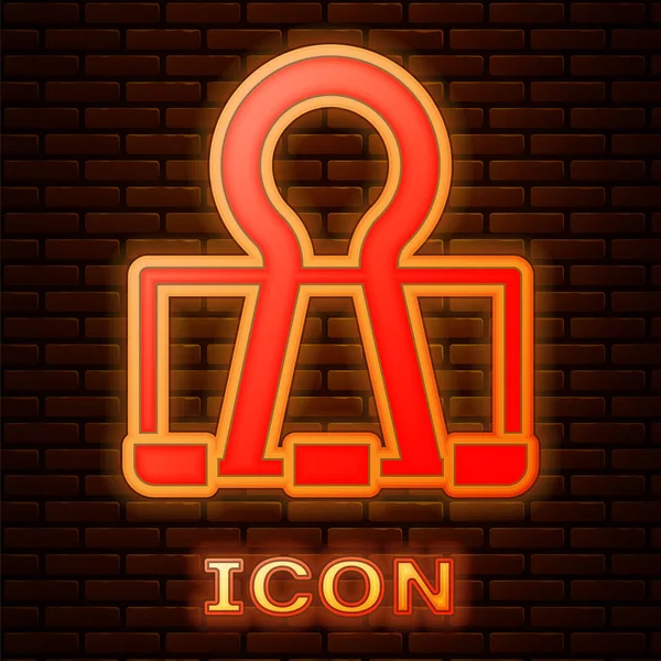 Glowing Neon Binder Clip Icon Isolated Brick Wall Background Paper — Archivo Imágenes Vectoriales