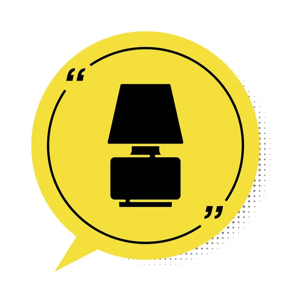 Czarna Ikona Lampy Stołowej Izolowana Białym Tle Żółty Symbol Bańki — Wektor stockowy