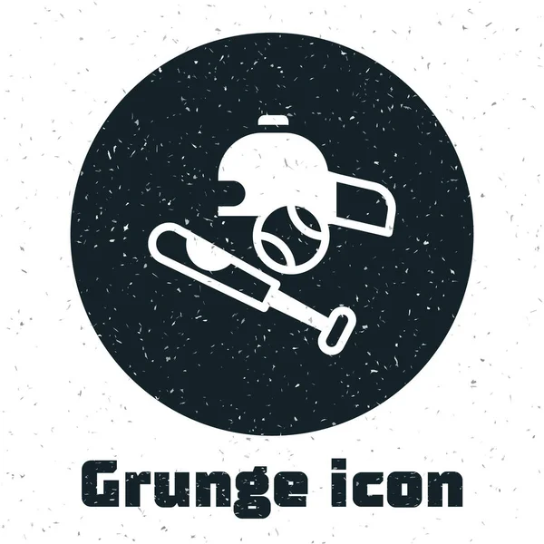 Grunge Baseball Bat Ball Hat Icon Isolated White Background Monochrome — Stock Vector