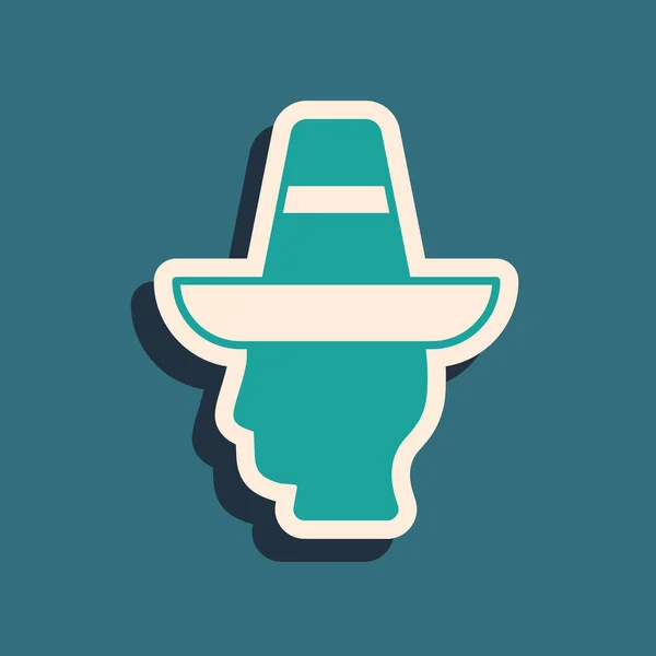 Green Mexican Man Wearing Sombrero Icon Isolated Green Background Hispanic — Stock Vector