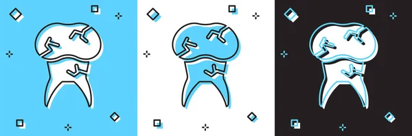 Установите Зуб Значком Синем Белом Черном Фоне Разложение Зубов Вектор — стоковый вектор