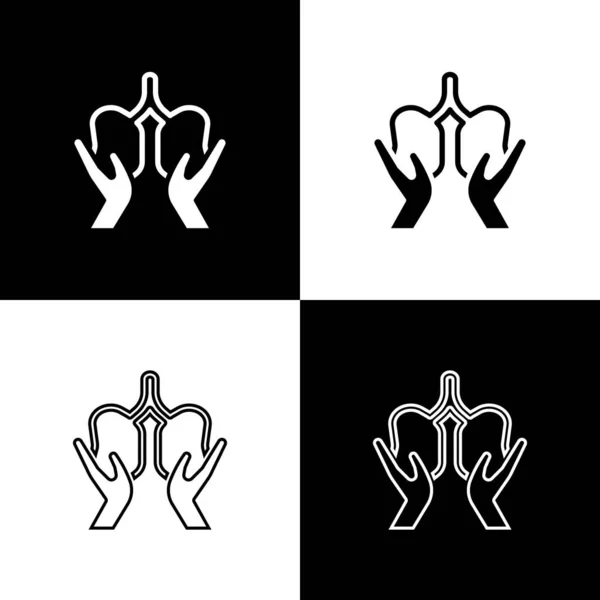 Set Lungs Icon Isolated Black White Background Vector — Stock Vector
