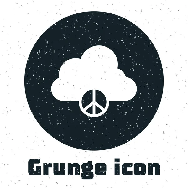 Ikona Chmur Grunge Peace Białym Tle Hipisowski Symbol Pokoju Monochromatyczny — Wektor stockowy