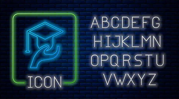 Glowing Neon Education Grant Icon Isolated Brick Wall Background Tuition — ストックベクタ