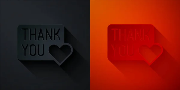 Paper Cut Thank You Heart Icon Isolated Black Red Background - Stok Vektor