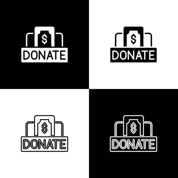 Установить Значок Пожертвование Благотворительность Черно Белом Фоне Пожертвовать Деньги Благотворительность — стоковый вектор