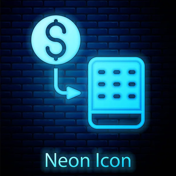 Glowing Neon Casino Chips Exchange Stacks Dollars Icon Isolated Brick — Stock Vector