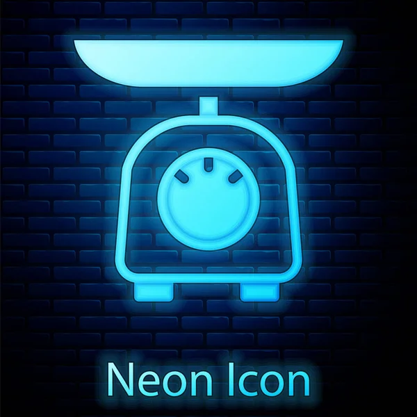 Leuchtende Neon Waagen Ikone Isoliert Auf Backsteinwand Hintergrund Gewichtsmessgeräte Vektor — Stockvektor