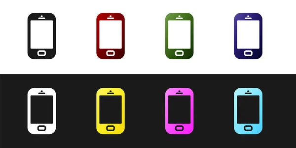 Setzen Sie Smartphone Handy Symbol Isoliert Auf Schwarz Weißem Hintergrund — Stockvektor