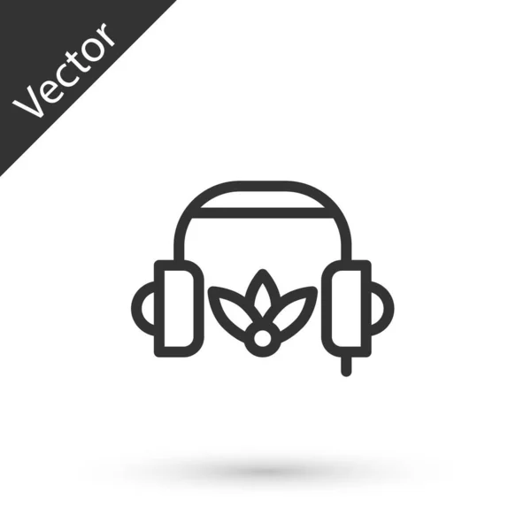 Grey Line Headphones Meditation Icon Isolated White Background Vector — Stockvektor