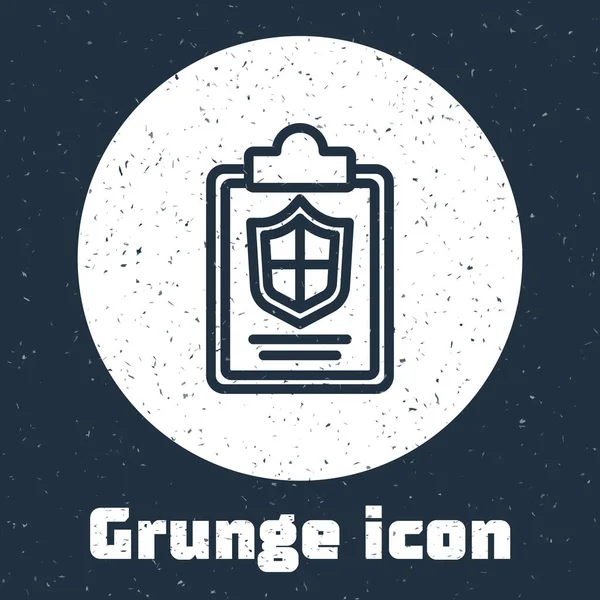 Grunge Line Documento Con Icono Escudo Aislado Sobre Fondo Gris — Vector de stock