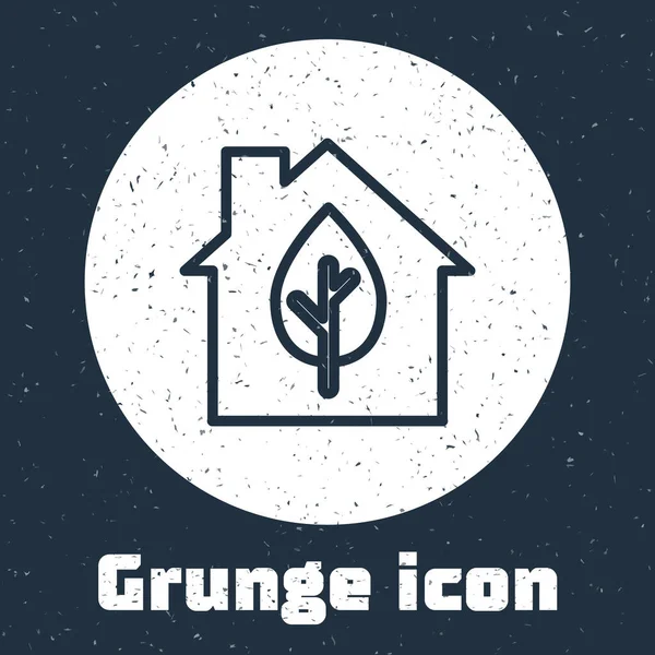 Grunge Linie Eco Friendly House Icon Isoliert Auf Grauem Hintergrund — Stockvektor