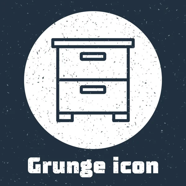 Grunge Line Furniture Nightstand Icon Isolated Grey Background Monochrome Vintage — Stockvektor