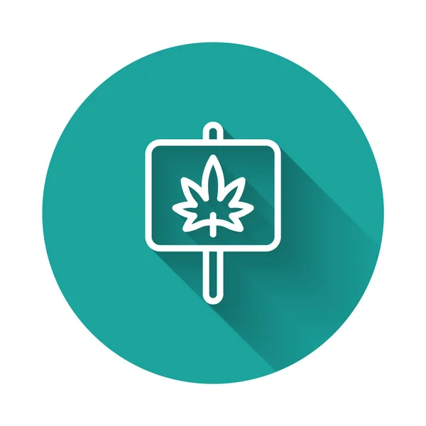White Line Medical Marijuana Cannabis Leaf Icon Isolated Long Shadow — Vector de stock