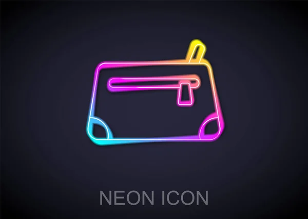 Gloeiende Neon Lijn Cosmetische Tas Pictogram Geïsoleerd Zwarte Achtergrond Vector — Stockvector