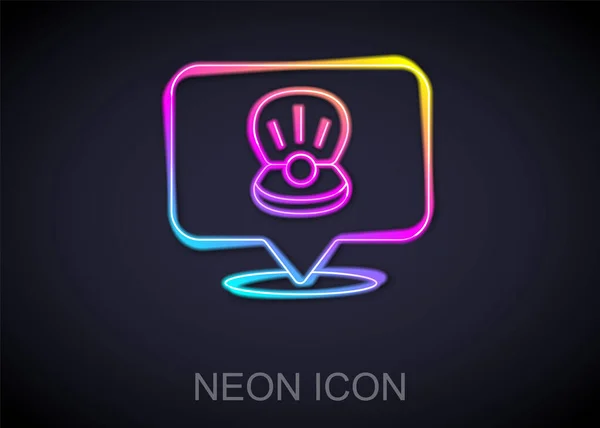 Gloeiende Neon Lijn Scallop Zee Shell Pictogram Geïsoleerd Zwarte Achtergrond — Stockvector