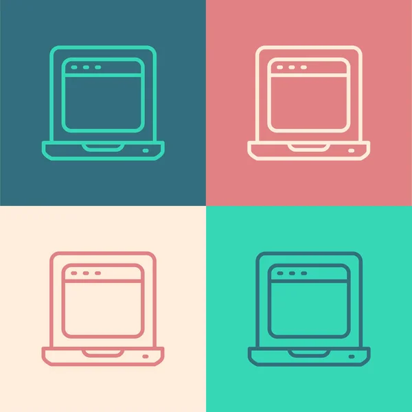 Pop Art Line Laptop Browser Window Icon Isolated Color Background — Image vectorielle