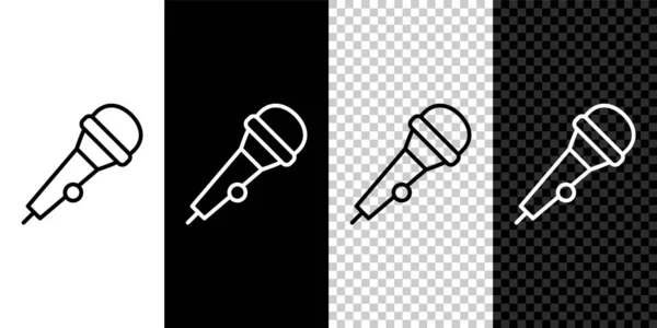 Set Line Microphone Icon Isolated Black White Transparent Background Air — Stock Vector