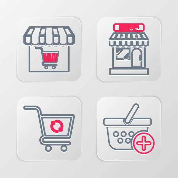 Set Line Add Shopping Basket Refresh Shopping Cart Market Store — ストックベクタ