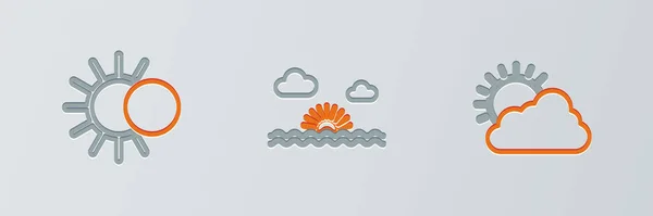 Set Line Sun Cloud Weather Eclipse Sun Sunset Icon Vector — Stok Vektör