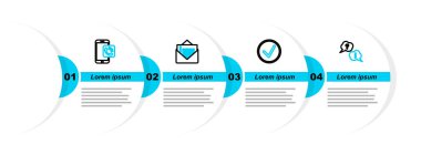 Satır Sorgulama ve Ünlem Denetimi işaretini Çember Zarf ve Cep Telefonu Arama simgesine ayarla. Vektör.