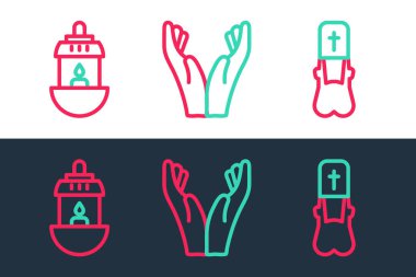 Rahip Ramazan Kareem fener ve ellerini dua konumuna getir. Vektör.