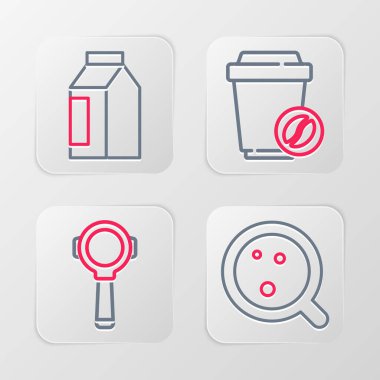 Kahve fincanı filtresi ve kahve çekirdeği ikonu koymaya ayarlayın. Vektör.