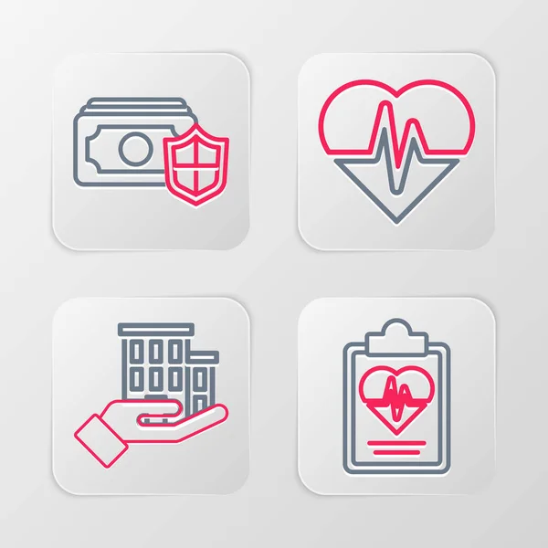 Set Line Health Insurance House Money Shield Icon Vector — Stock Vector